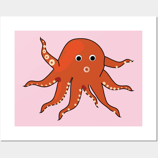 Cute red brown octopus doodle drawing Wall Art by 4wardlabel